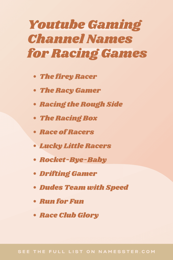 Youtube Gaming Channel Names for Racing Games 