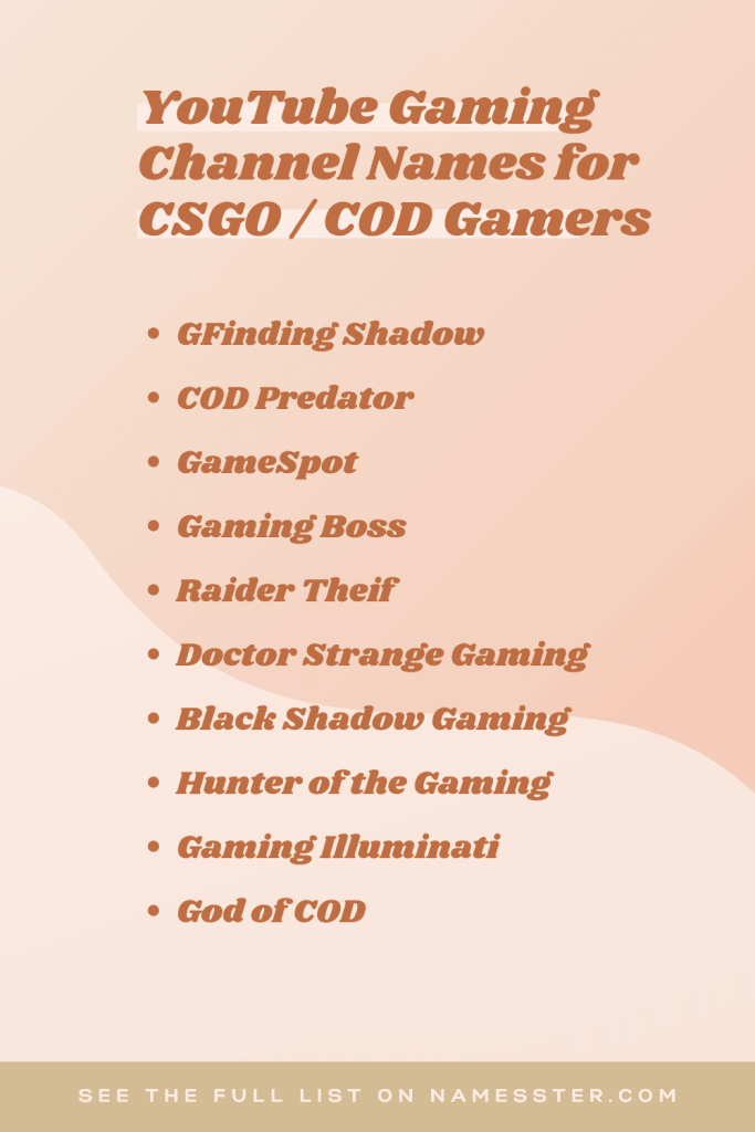 YouTube Gaming Channel Names for CSGO / COD Gamers