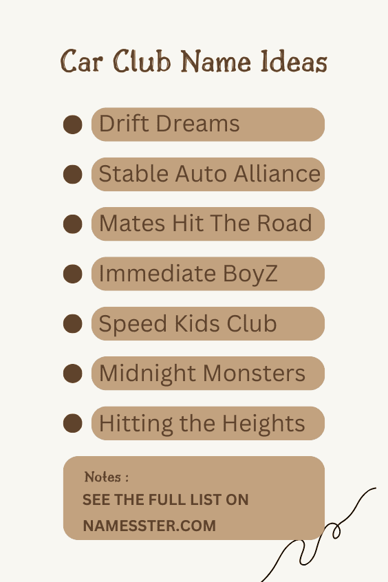 Car Club Name Ideas