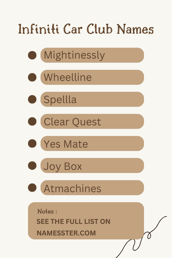 Infiniti Car Club Names