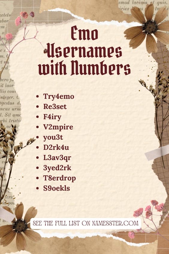 Emo Usernames with Numbers