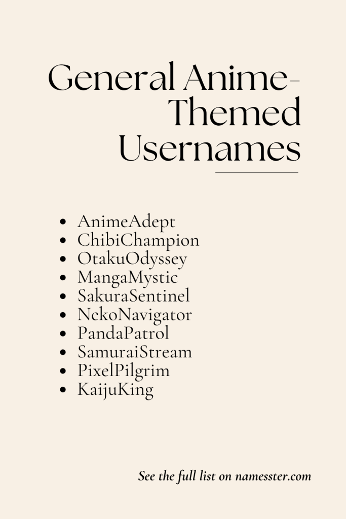 General Anime-Themed Usernames