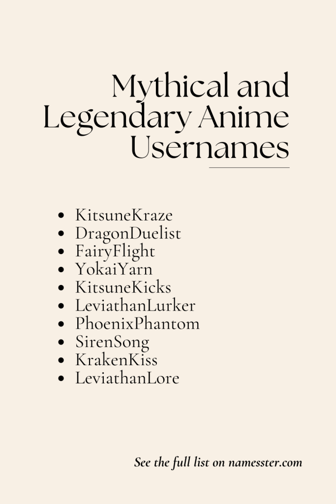 Mythical and Legendary Anime Usernames