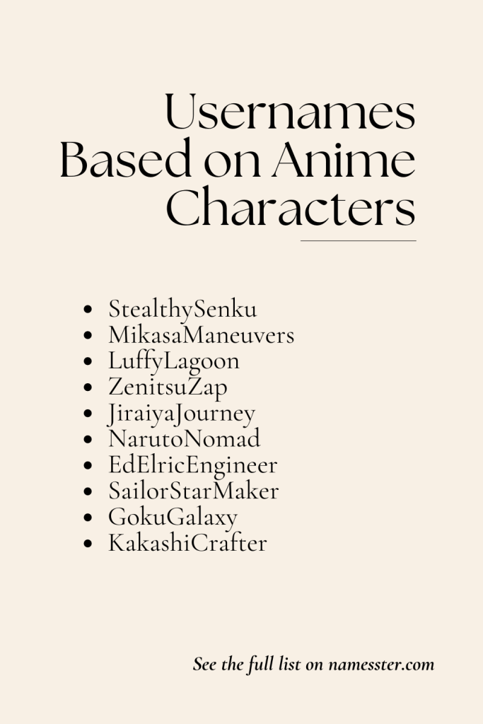 Usernames Based on Anime Characters