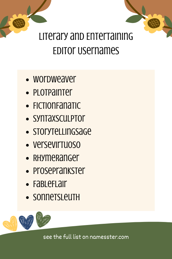 Literary and Entertaining Editor Usernames