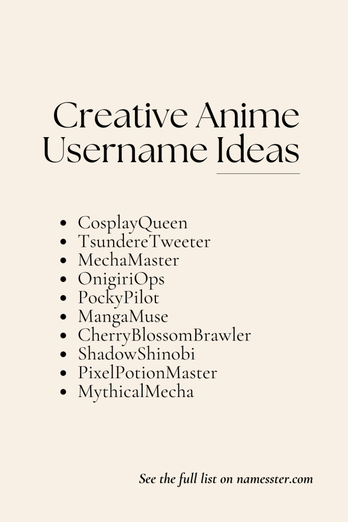 Creative Anime Username Ideas