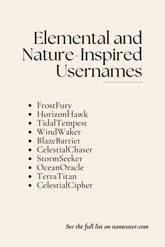 Elemental and Nature-Inspired Usernames