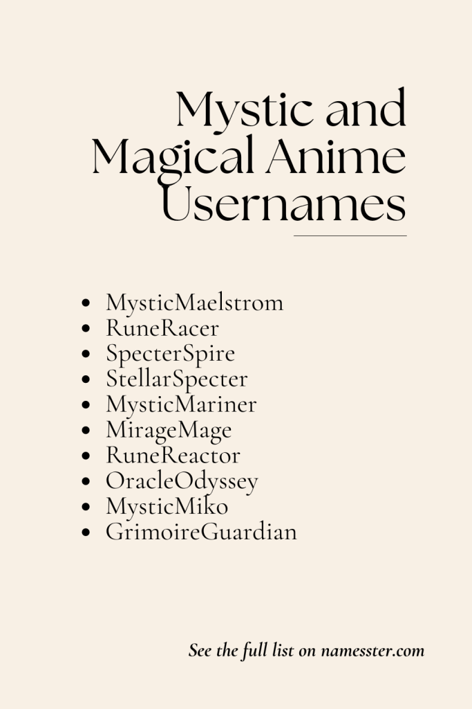 Mystic and Magical Anime Usernames