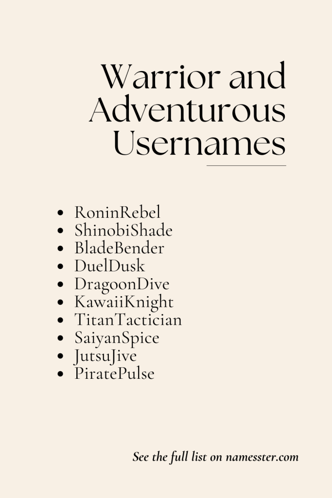 Warrior and Adventurous Usernames